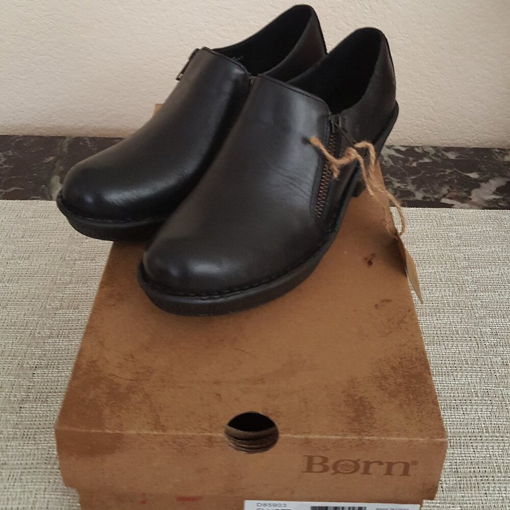 Born Womens Elliot Black Leather Side Zip Wedge Dress Clogs/booties Size 7 New